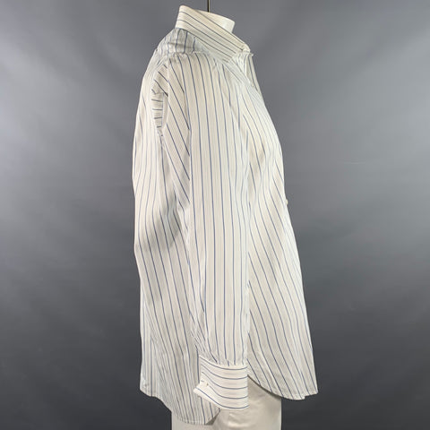 TURNBULL & ASSER Vintage Size L White Blue Stripe Cotton French Cuff Long Sleeve Shirt