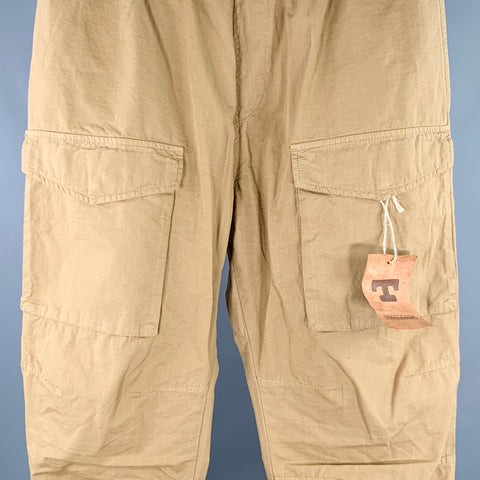 TELLASON Size M Tan Cotton Elastic Waistband Cargo Casual Pants
