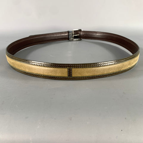 MORESCHI Size 38 Brown Olive Mixed Pattern Leather Belt