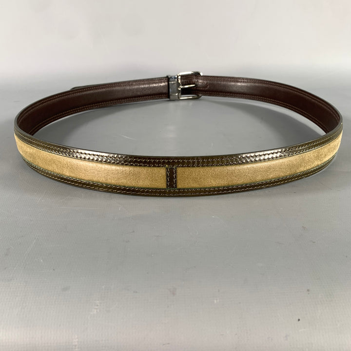 MORESCHI Size 38 Brown Olive Mixed Pattern Leather Belt