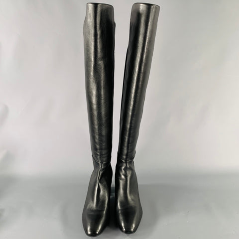 STUART WEITZMAN Size 8.5 Black Leather Mixed Materials Pull On Boots