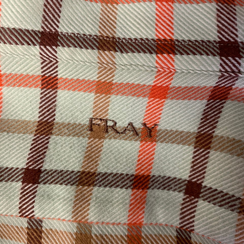 FRAY Size XL Green Orange & Brown Plaid Cotton Pointed Collar Long Sleeve Shirt