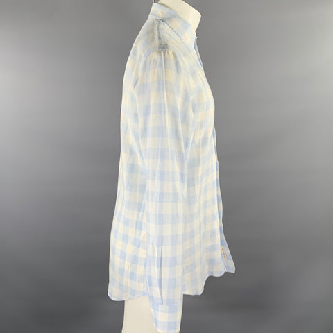 PAUL SMITH Size M White Blue Checkered Linen Long Sleeve Shirt