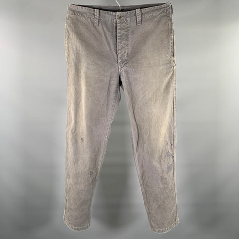 VISVIM Size L Grey Distressed Cotton Button Fly Casual Pants