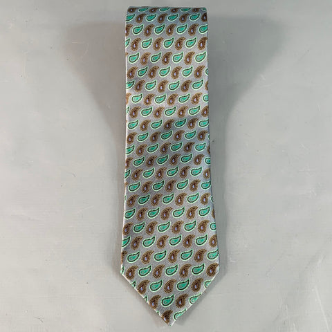ERMENEGILDO ZEGNA Grey Green Paisley Silk Tie