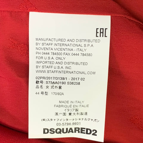 DSQUARED2 Size M Red Wool Blend Double Breasted Peak Lapel Coat
