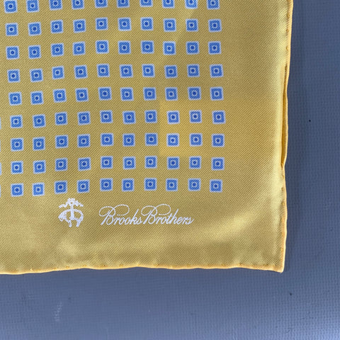 BROOKS BROTHERS Yellow Blue Geometric Silk Pocket Square