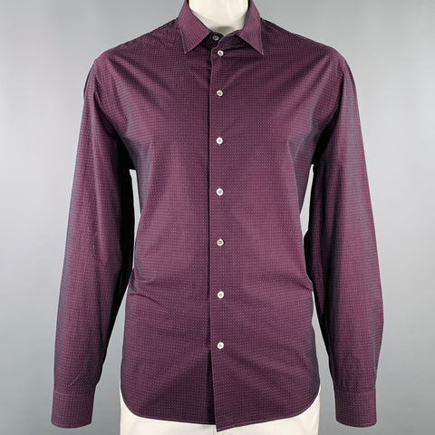 EMPORIO ARMANI Size XXL Burgundy White Dots Long Sleeve Shirt