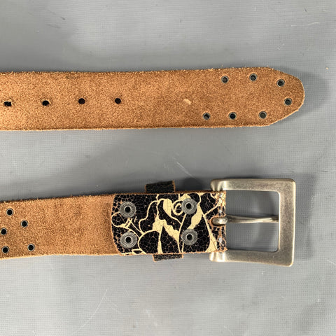 ED HARDY Size XS Black White Floral Leather Belt