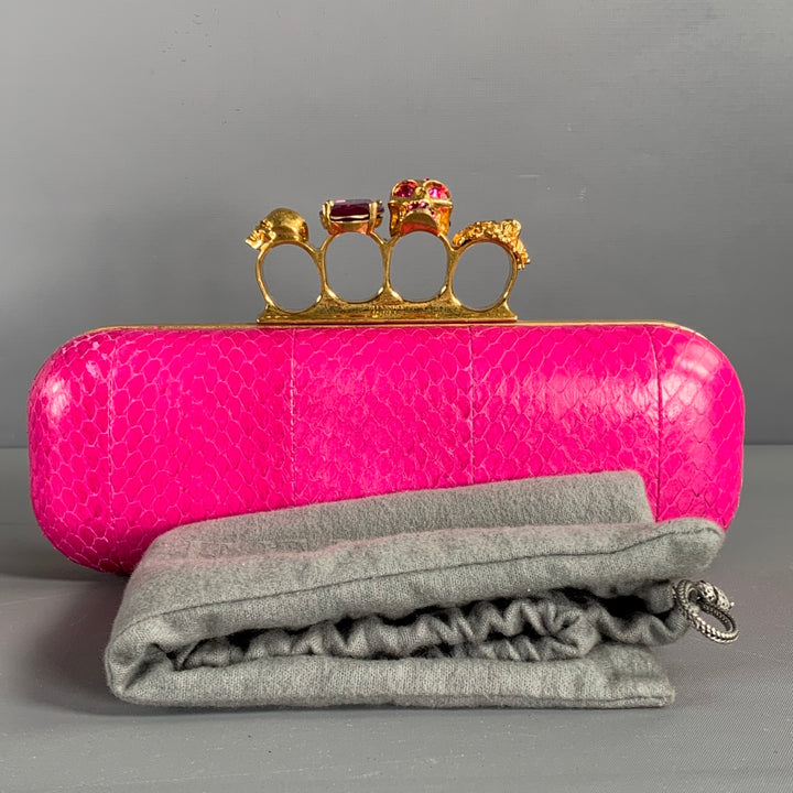 ALEXANDER MCQUEEN Gold Fuchsia Snake Skin Metal Clutch Handbag & Leather Goods
