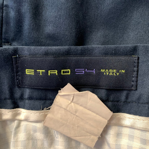 ETRO Size 38 Navy Cotton Blend Pintuck Casual Pants