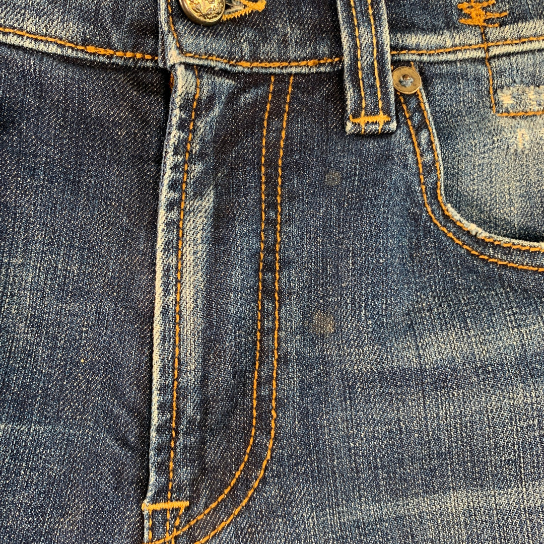 R13 SS15 Size 31 Blue Distressed Cotton Blend Slim Tapered Jeans