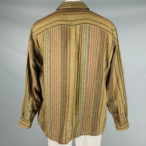 ETRO Size XL Burgundy Green Stripe Linen Oversized Long Sleeve Shirt