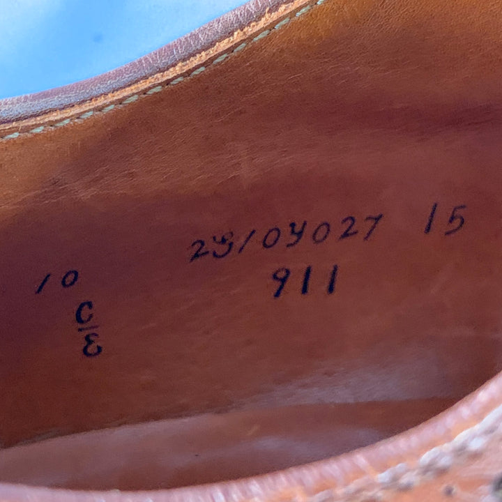 ALDEN Size 10 Tan Perforated Leather Cap Toe Lace-Up Shoes