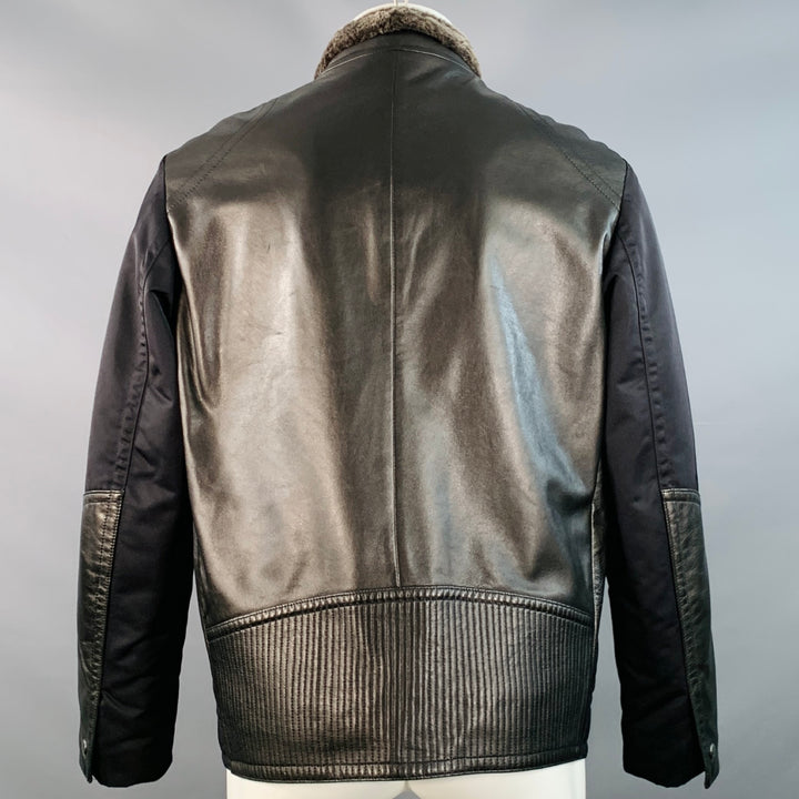 HUGO BOSS Size 40 Cliker Black Lambskin Leather Nylon Zip Up Jacket
