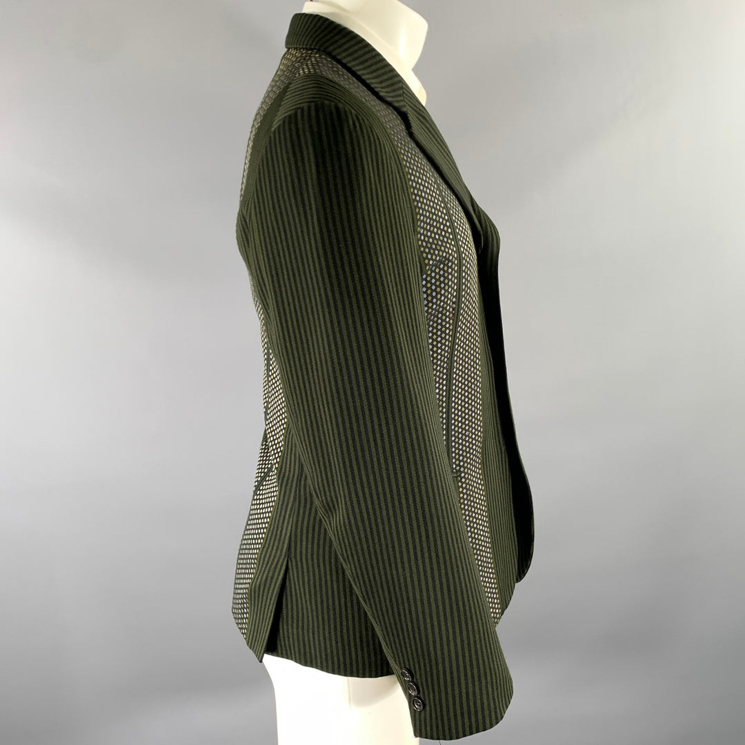 COMME des GARCONS Size M Green Navy Stripe Dot Wool Blend Sport Coat