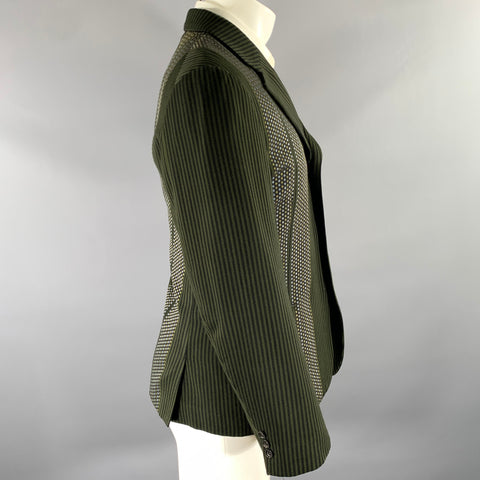COMME des GARCONS Size M Green Navy Stripe Dot Wool Blend Sport Coat