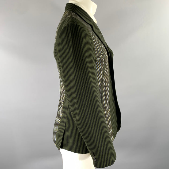 COMME des GARCONS Size M Green Navy Stripe Dot Wool Blend Sport Coat