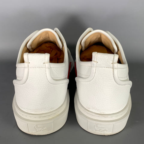 CHRISTIAN LOUBOUTIN Size 10 White Navy & Red Leather Low Top Sneakers