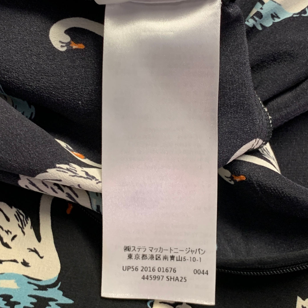 STELLA McCARTNEY 2016 Size 2 Black White Blue Silk Swans Point Collar Dress