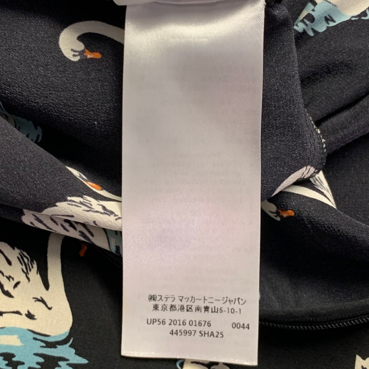 STELLA McCARTNEY 2016 Size 2 Black White Blue Silk Swans Point Collar Dress