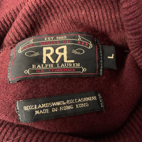 RRL by RALPH LAUREN Size L Burgundy Knitted Wool Cashmere Turtleneck Pullover