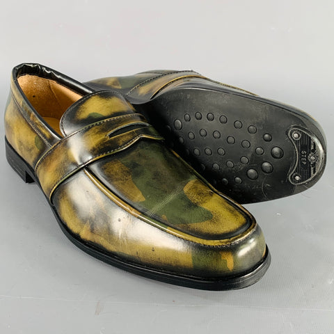 BAJOLUGO Size 10.5 Green Brown Camo Penny Loafers