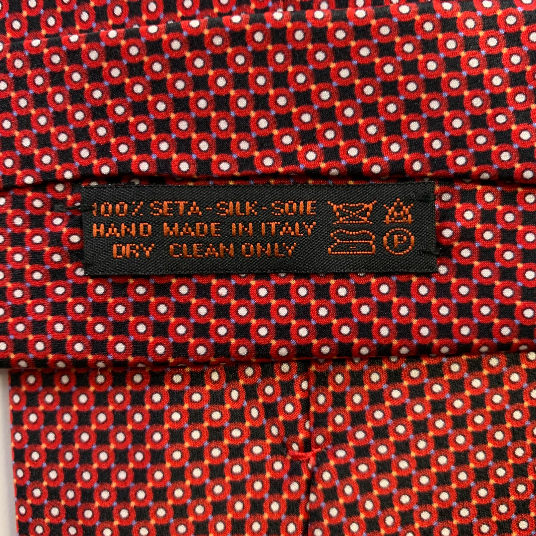DOLCEPUNTA Red Black Polka Dot Foulard Silk Tie