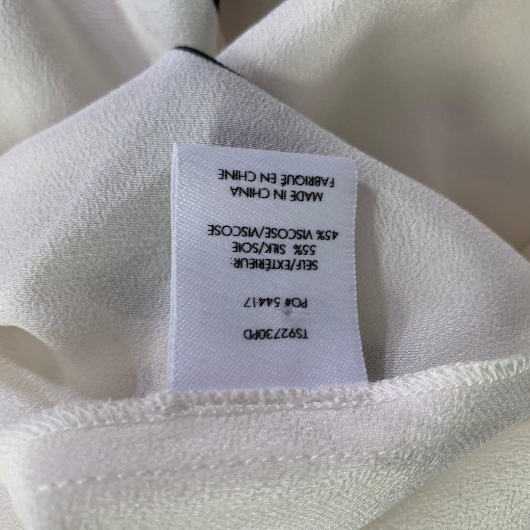DEREK LAM Size 6 White Black Silk Polka Dot Collarless Blouse