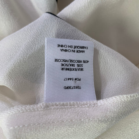 DEREK LAM Size 6 White Black Silk Polka Dot Collarless Blouse