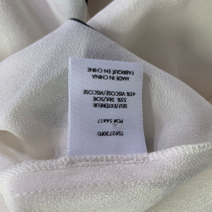 DEREK LAM Size 6 White Black Silk Polka Dot Collarless Blouse