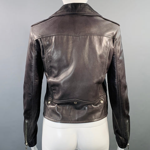 SAINT LAURENT Size 6 Pewter Grey Lambskin Leather Biker Jacket