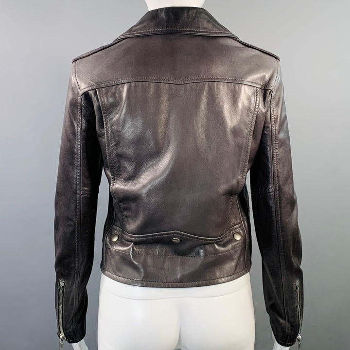 SAINT LAURENT Size 6 Pewter Grey Lambskin Leather Biker Jacket