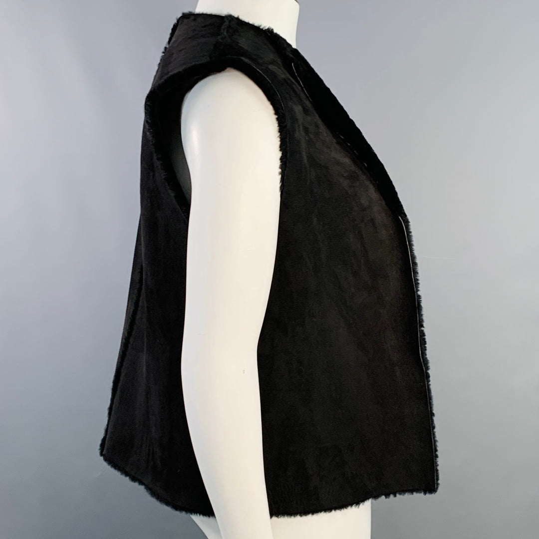 STRENESSE Size L Black Suede Open Front Vest