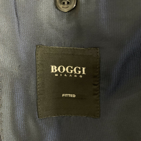 BOGGI Chest Size 36 Navy Blue Tartan Wool Notch Lapel 34 28 Suit