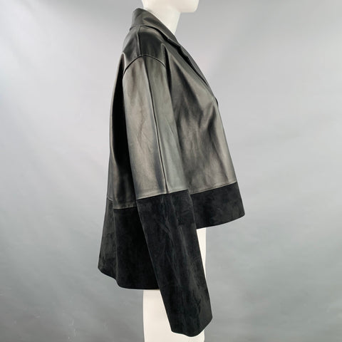 LOEWE Size 2 Black Leather Mixed Materials Lambskin Leather Jacket Blazer