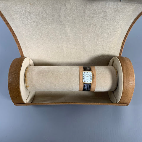 VINTAGE Tan Silver Textured Watch case Leather Goods