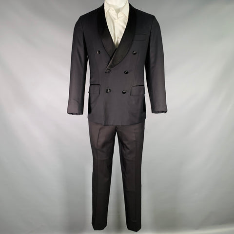 KITON Size 36 Black Wool Shawl Collar Three Piece Tuxedo