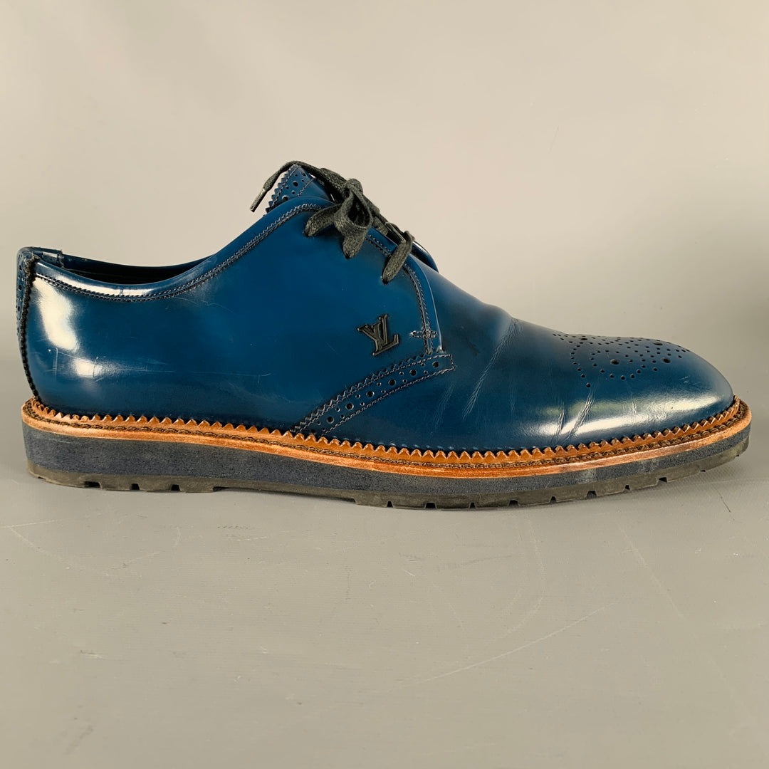 LOUIS VUITTON Size 9.5 Royal Blue Perforated Leather Lace-Up Shoes Sui Generis Designer Consignment LOUIS VUITTON Size 9.5 Royal Blue Perforated Leather Lace-Up Shoes Sui Generis Designer Consignment