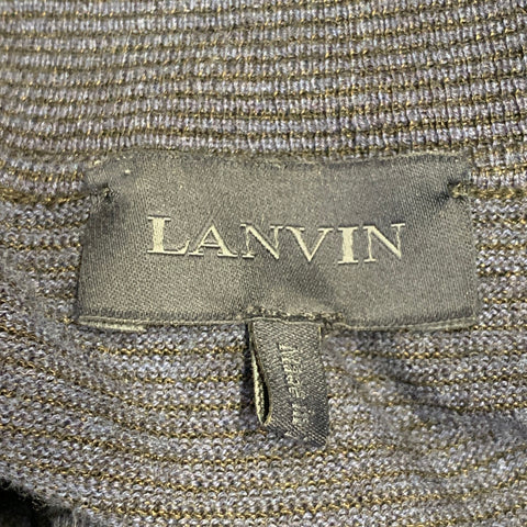LANVIN Size M Navy Black Stripe Wool Blend One Pocket Polo