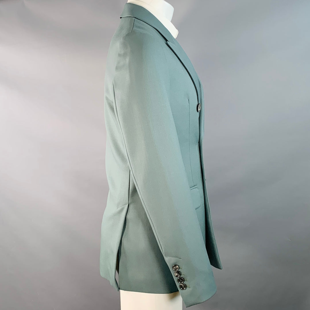 AMI by ALEXANDRE MATTIUSSI Size 36 Teal Wool Twill Double Breasted Sport Coat