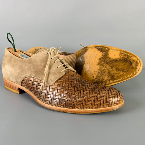 GIORGIO ARMANI Size 9 Brown Taupe Woven Leather Lace Up Shoes