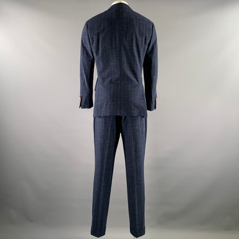 BRUNELLO CUCINELLI Size 38 Navy Blue Window Pane Wool Blend Suit