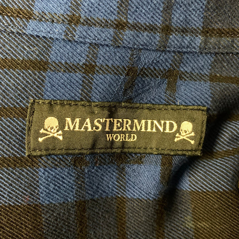 MASTERMIND JAPAN Size XL Navy Black & Yellow Plaid Cotton Long Sleeve Shirt