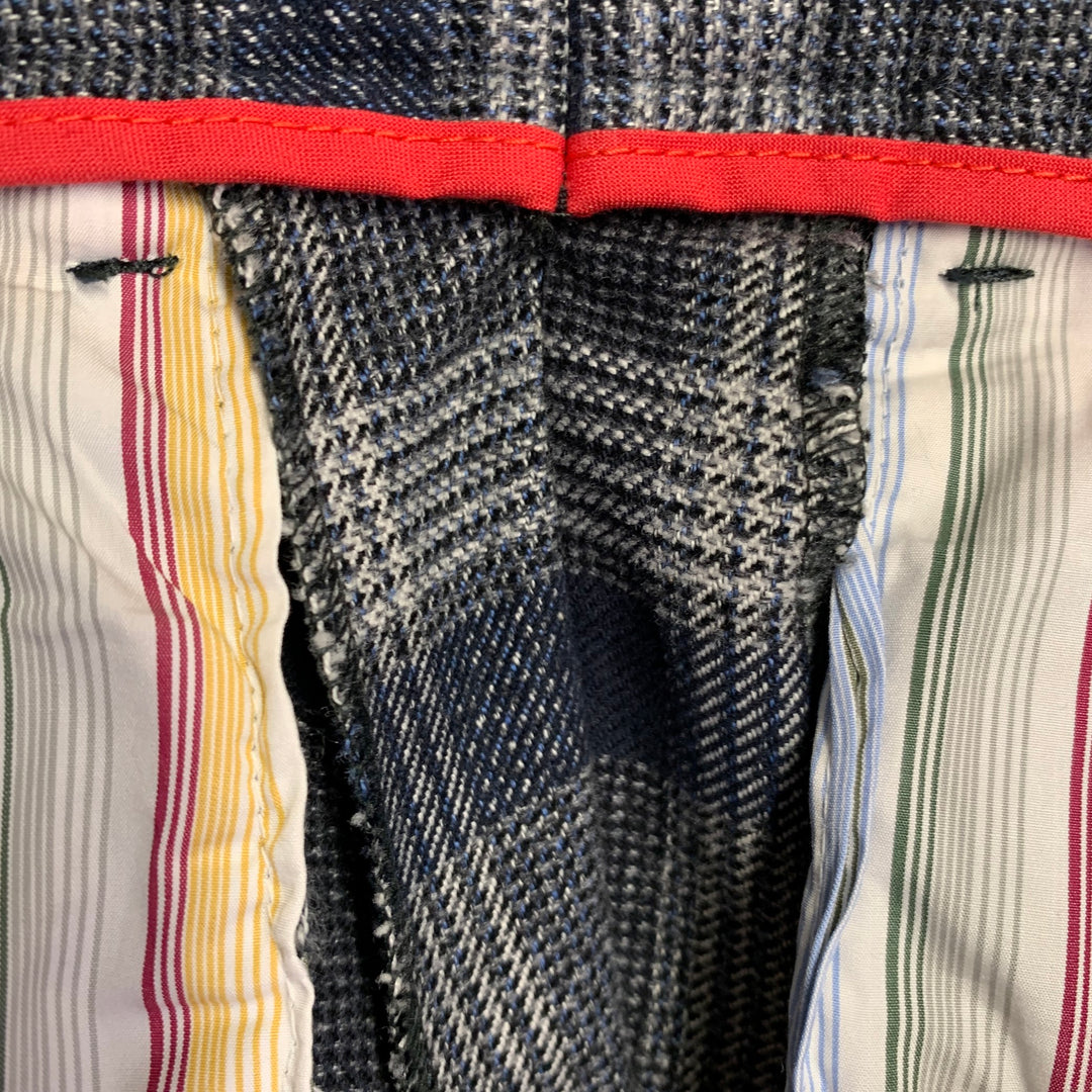 ETRO Size 32 Navy Grey Black Plaid Wool Blend Zip Fly Dress Pants