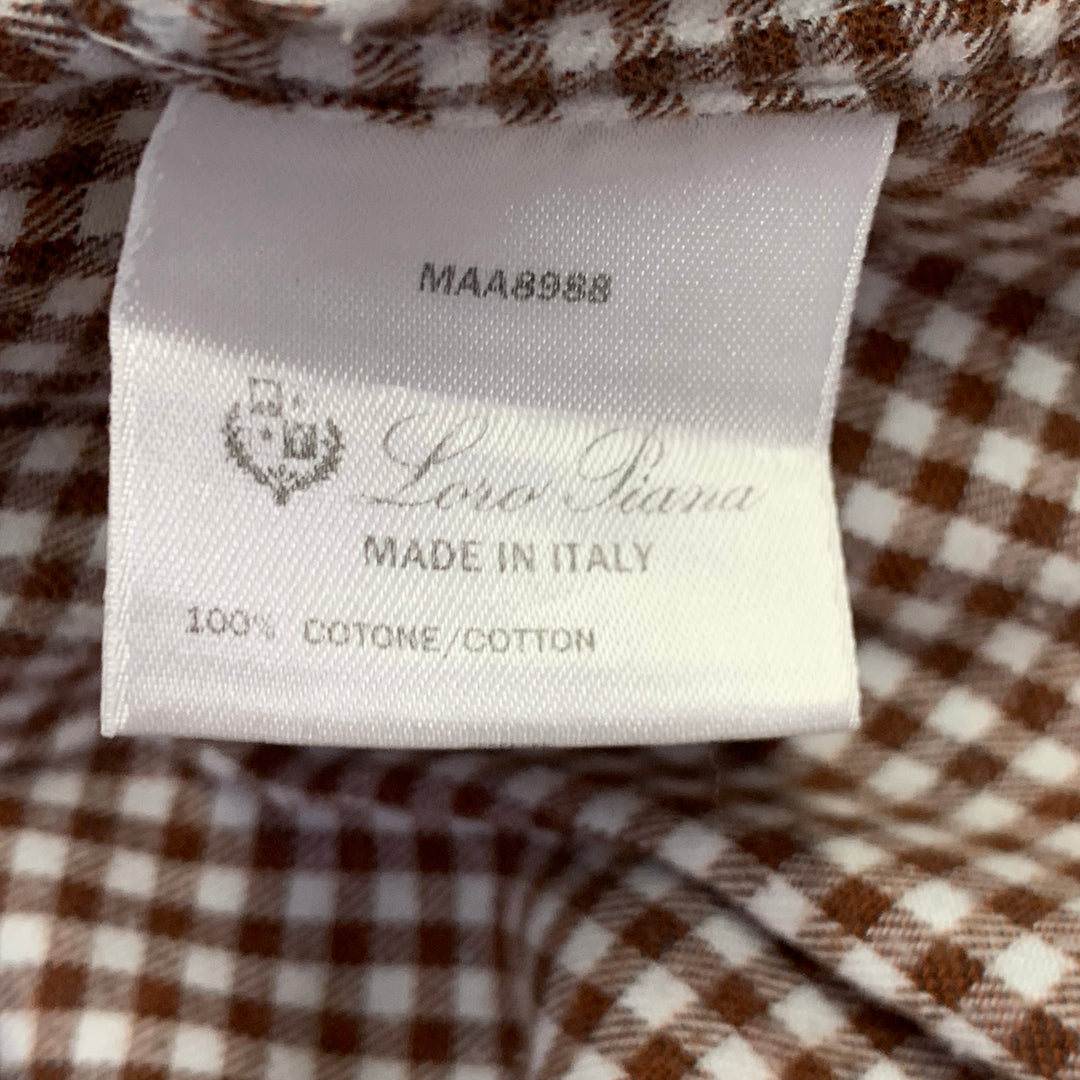 LORO PIANA Size L Brown White Gingham Cotton One Pocket Long Sleeve Shirt