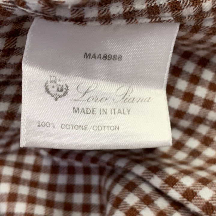 LORO PIANA Size L Brown White Gingham Cotton One Pocket Long Sleeve Shirt