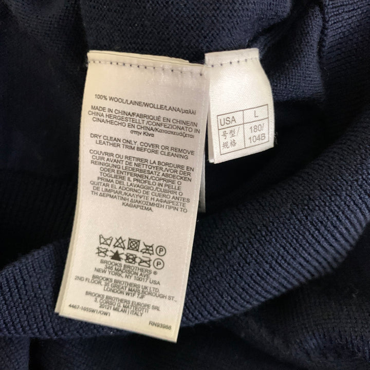 BROOKS BROTHERS Size L Navy Knitted Wool Quarter Zip Sweater