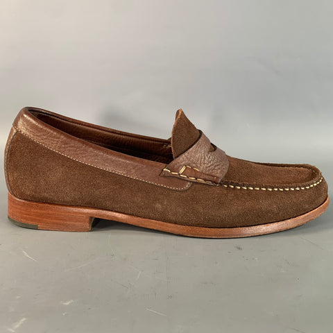JOHNSTON & MURPHY Size 11 Brown Tan Contrast Stitch Leather Suede Penny Loafers