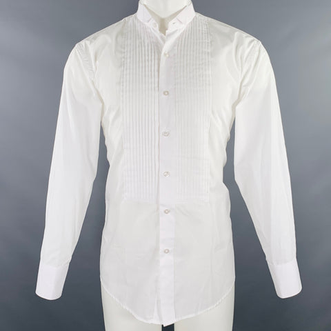 BERLIONI Size M White Pleated Cotton Blend Tuxedo Long Sleeve Shirt